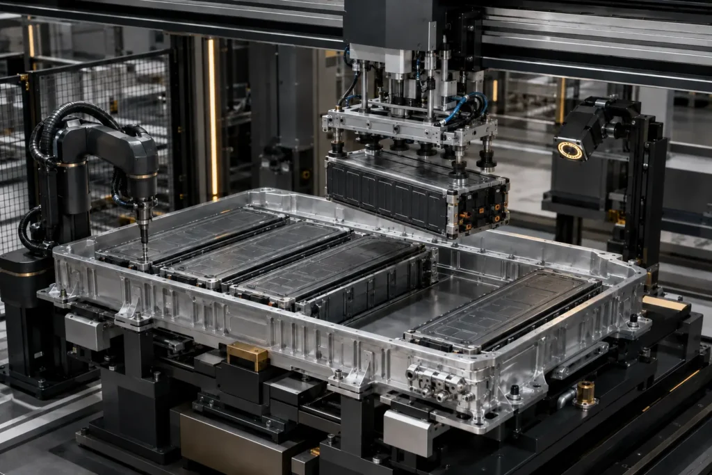 Optical machine vision system inspecting a precision-machined component with structured light.